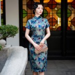 Green Spring Summer Retro Elegant Chinese Imitation Silk Short-Sleeved Print Cheongsam Dress Green Spring Summer Retro Elegant Chinese Imitation Silk Short-Sleeved Print Cheongsam Dress