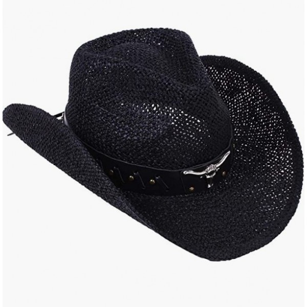 Black Men & Women's Woven Straw Cowboy Hat w/Hat Band Black Men & Women's Woven Straw Cowboy Hat w/Hat Band