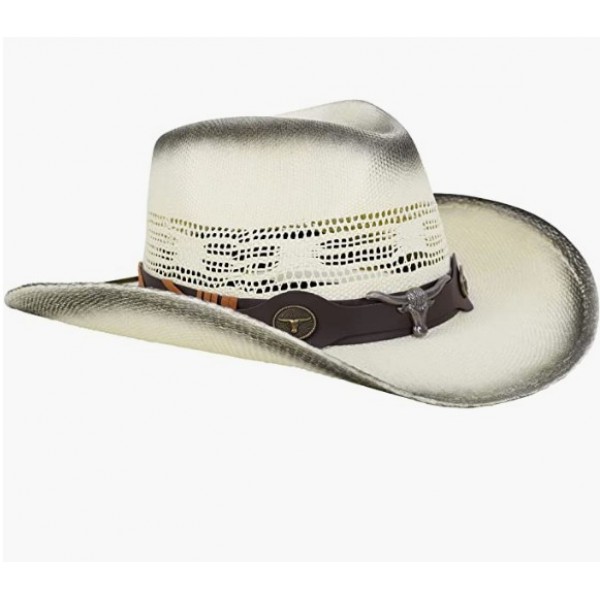 Bull_ivory Men & Women's Woven Straw Cowboy Hat w/Hat Band Bull_ivory Men & Women's Woven Straw Cowboy Hat w/Hat Band