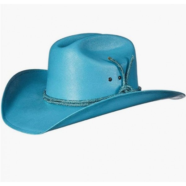 Aqua Blue Womens Western Cowboy Canvas Hat with Bling Rhinestone Ropes