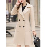 Cream White Women Winter Wool Blend Camel Mid-Long Coat Notch Double-Breasted Lapel Jacket Outwear Cream White Women Winter Wool Blend Camel Mid-Long Coat Notch Double-Breasted Lapel Jacket Outwear