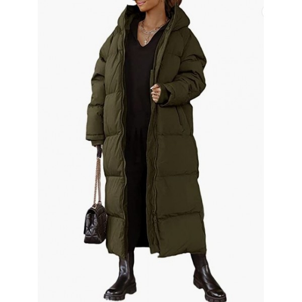 Army Green Women Long Quilted Coat Hooded Maxi Length Long Sleeve Puffer Jacket Padded Coat Winter Outerwear Army Green Women Long Quilted Coat Hooded Maxi Length Long Sleeve Puffer Jacket Padded Coat Winter Outerwear