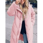 Pink Women's Hooded Long Puffer Coat Winter Longer Thickened Down Jacket Zip Cocoon Outwear