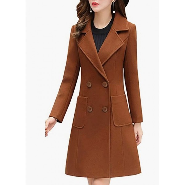 Brown Women Winter Wool Blend Camel Mid-Long Coat Notch Double-Breasted Lapel Jacket Outwear Brown Women Winter Wool Blend Camel Mid-Long Coat Notch Double-Breasted Lapel Jacket Outwear
