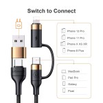 USAMS Multi Fast Charging Cable PD 60W Nylon Braided Cord 4-in-1 3A USB/C to Type C/Phone Fast Sync Charger Adapter Compatible with Laptop/Tablet/Phone (4FT)