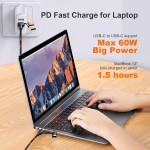 USAMS Multi Fast Charging Cable PD 60W Nylon Braided Cord 4-in-1 3A USB/C to Type C/Phone Fast Sync Charger Adapter Compatible with Laptop/Tablet/Phone (4FT)