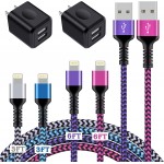 KOOPAO iPhone Charger[4+2Pack], USB Cable Fast Charging Braided Multi Color Long Cord with Dual Port USB Plug Wall Charger Adapter for iPhone,Ipad