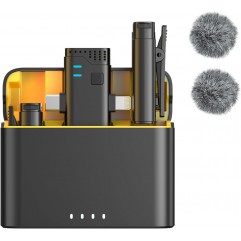 OTIUM 2 in 1 Professional Wireless Lavalier Microphone for Android, iPhone iPad with Charging Case Noise Cancellation Plug-Play Clip on Lapel Mic for YouTube, Recording, Vlog, Facebook Live Streaming