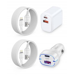 KOOPAO Car Charger + USB to Lightning Cable for iPhone , iPad Mini, 4.8A Dual-Port Cigarette Lighter Adapter Fast Charger Plug with 3FT Apple MFI Certified Power Wire Braided Cord 