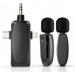 OTIUM  in 1 Mini Microphone Wireless Lavalier Microphones for iPhone, Android and Camera- 2.4G Cordless Double Mics with Noise Reduction Video Recording Mic for Interview,Vlog, YouTube, TikTok