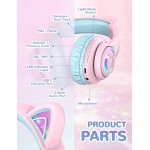 NOOT PRODUCTS Bluetooth Headphones, Colorful Wireless Over Ear Headset with LED Lights, Built-in Mic, 45H Playtime, 85dB/94dB Volume Limited Headphones for Boys Girls iPad Tablet School Airplane 