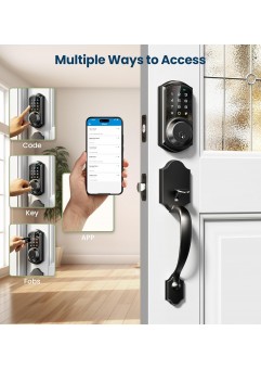 Otium Smart Front Door Lock Set, App Control, Keyless Entry Deadbolt with Lever Handle, Electronic Digital Touchscreen Keypad, Auto Lock, Easy Install, Matte Black