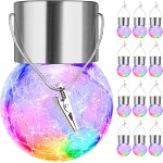 TONULAX 12-Pack Hanging Solar Lights Outdoor, Decorative Cracked Glass Ball Light, Solar Powered Waterproof Globe Lighting with Handle for Garden, Yard,Patio,Tree,Holiday(Multicolor) 