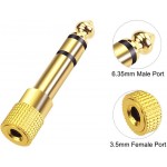 KOOPAO 6.35mm (1/4 inch) Male to 3.5mm (1/8 inch) Female Stereo Audio Jack Adapter for Aux Cable, Guitar Amplifier, Headphone, 2 Pack 