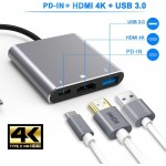 UPGROW USB C to HDMI Adapter, 4K Video Converter with USB 3.0 and Type-C Charging Port, USB-C Digital AV Multiport Adapter for Mac and USB Type-C Devices (Silver) 