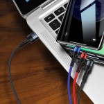 KOOPAO Multi USB Cable 1ft Multi Charger Cable  2Pack Short Multi Charging Cable Nylon Braided 3 in 1 Charging Cable Adapter with Type-C,Micro USB Port Connectors for Cell Phones