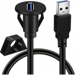 EKYLIN Small USB 3.0 Male to Female AUX Flush Panel Mount Extension Cable for Car Truck Boat Motorcycle Dashboard 3ft
