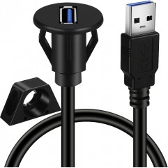 EKYLIN Small USB 3.0 Male to Female AUX Flush Panel Mount Extension Cable for Car Truck Boat Motorcycle Dashboard 3ft