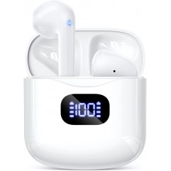 USAMS Wireless Earbuds, Bluetooth 5.3 Headphones 40Hrs Playtime with Charging Case, IPX5 Waterproof Stereo in-Ear Earphones with Microphone for iPhone Android Cell Phone Sports Workout Gaming, White