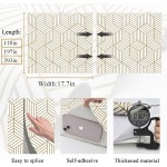 ART 3D Gold and White Geometric Wallpaper Peel and Stick Wallpaper Boho Hexagon Removable Self Adhesive Wallpaper Gold Stripes Contact Paper Geometric Vinyl Film Decorative Shelf Drawer Waterproof 17.7”×118”