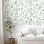 ART 3D Leaf Wallpaper Peel and Stick Wallpaper Boho Green Contact Paper for Cabinets Neutral Wallpaper for Bathroom Self-Adhesive Removable Wallpaper for Bedroom Decor Mural Waterproof 17.3"×78.7"